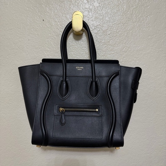 Celine Handbags - Auth Celine black Calfskin Micro Luggage Tote bag